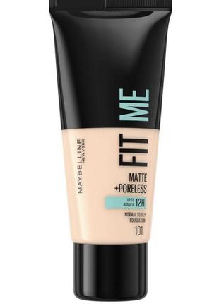 Матувальний тональный крем для обличчя maybelline new york fit me! matte + poreless foundation 101 true ivory, 30 мл