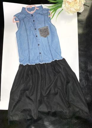 Платье джинсово-фатиновое// бренд: ovs60 размер: 158