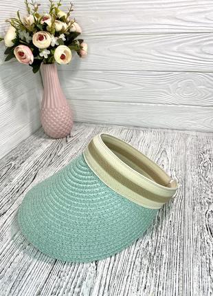 Козирок сонцезахисний солом'яний жіночий з обручем м'ятний