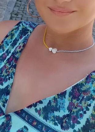 Чокер перламутр желтый белый