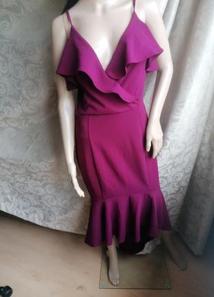 Новое с биркой бордовое платье марсал с воланами (к086)3 фото