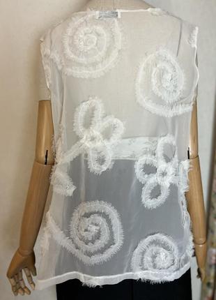 Белая, прозрачная, шифоновая блуза в цветы,майка,балал, большой размер,премиум бренд,niderberger3 фото