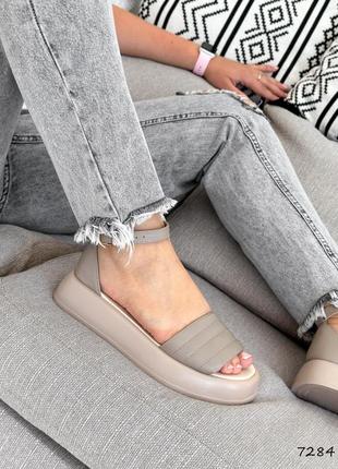 Стильные женские латте сандалии/босоножки на толстой подошве кожаные/кожа-женская обувь на лето4 фото
