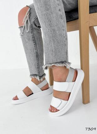 Стильные женские белые сандалии/босоножки на липучках кожаные/кожа-женская обувь на лето