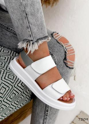 Стильні жіночі білі сандалі/босоніжки на липучках шкіряні/шкіра-жіноче взуття на літо7 фото