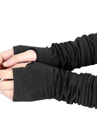Черные перчатки без пальцев митенки рукава2 фото