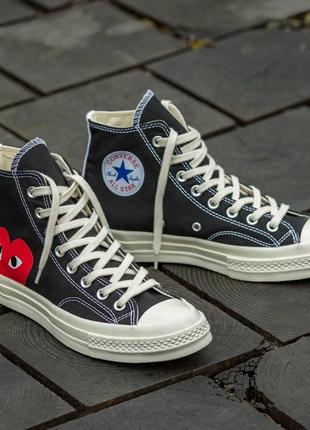 Демисезонные чёрные классические кеды converse x  comme des garçons play високі жіночі кеди converse x  comme des garçons play4 фото