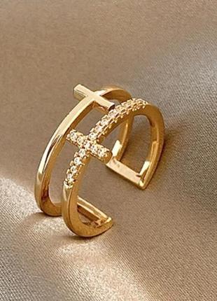 Каблучка позолота з цирконами. перстень жіночий. кольцо