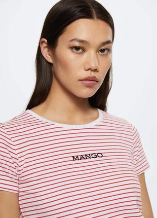 Футболка mango, футболка полоска, футболка в полоску с лого, футболка с логотипом полосатая, хлопковая футболка5 фото
