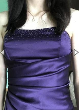 Шикарное фиолетовое атласное дизайнерское длинное вечернее платье alfred angelo1 фото