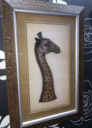 Картина жираф из натурального дерева