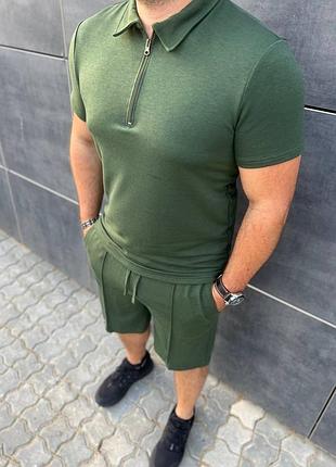 Костюм з шортами чоловічий легкий літній базовий чорний сірий бежевий зелений хакі...