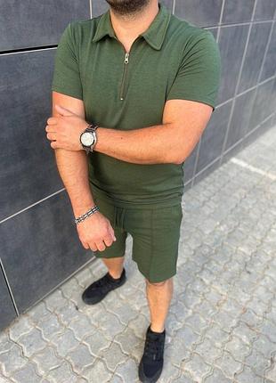 Костюм з шортами чоловічий легкий літній базовий чорний сірий бежевий зелений хакі...