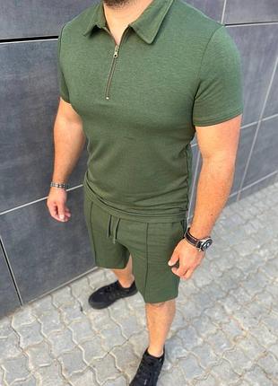 Костюм з шортами чоловічий легкий літній базовий чорний сірий бежевий зелений хакі...