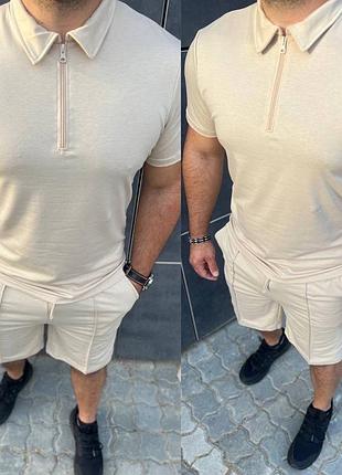 Костюм з шортами чоловічий легкий літній базовий чорний сірий бежевий зелений хакі...