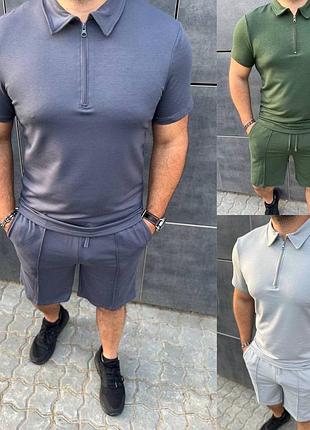 Костюм з шортами чоловічий легкий літній базовий чорний сірий бежевий зелений хакі...