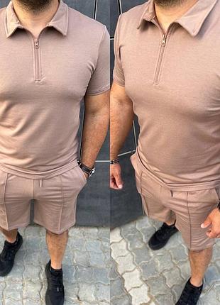 Костюм з шортами чоловічий легкий літній базовий чорний сірий бежевий зелений хакі...