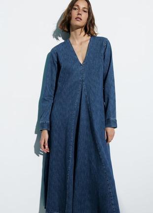 Платье женское джинсовое синее длинное платье zara