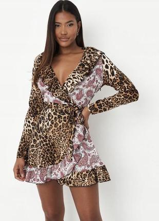 Комбинированное кэжуал платье мини в принт леопард missguided2 фото