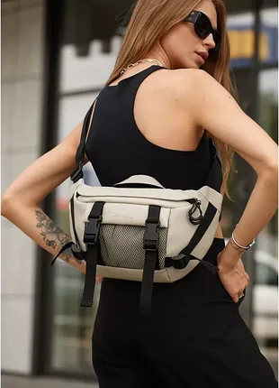 Большая женская поясная сумка бананка sambag dynamicdart серая3 фото
