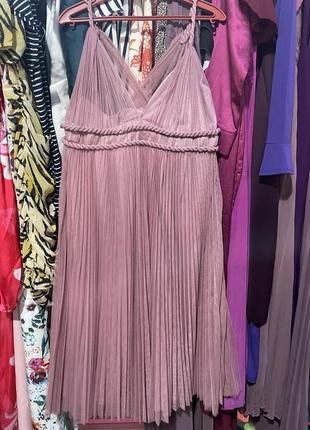 Розовое плиссированное платье миди на бретельках из тюля с поясом и поясом asos design5 фото