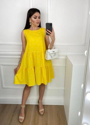 Сукня міді вільного силуету виріз овал спідниця розкльошена подвійний волан тканина євро софт