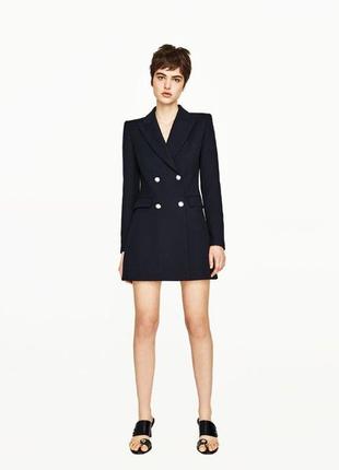 Двухоборотный удлиненный пиджак блейзер zara р.40 платье-пиджак