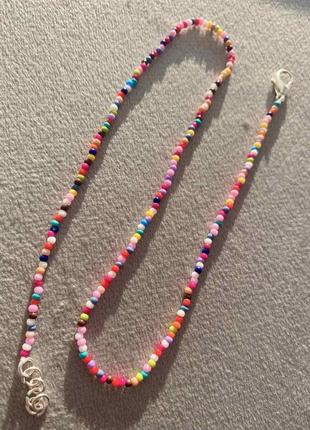 Цветной чокер разноцветный из бисера радуга тренд браслет яркий красочный на шею украшение
