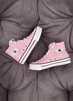 Трендовые розовые высокие кеды converse  all star оригинал3 фото