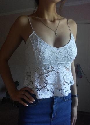 Літній топ мереживом, ажурна блузка, кроп топ, літня майка