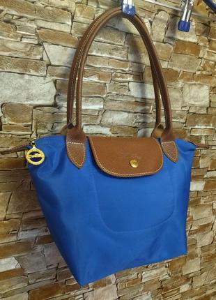Шкіряна сумка,сумочка,васильковий колір,бренд,longchamp2 фото