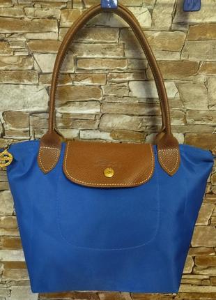 Шкіряна сумка,сумочка,васильковий колір,бренд,longchamp5 фото