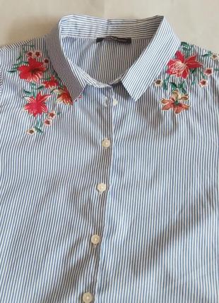 Бавовняна сорочка в смужку з вишивкою від m&s2 фото