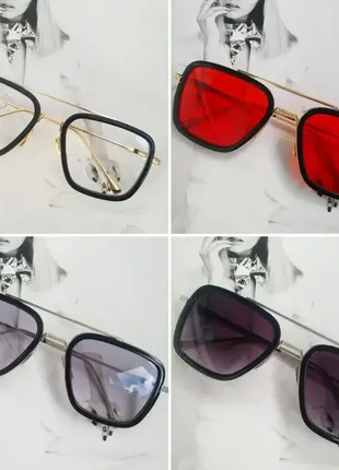Солнцезащитные очки тони старка фиолетовый в черном.2 фото
