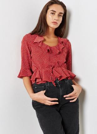 Красивый топ в горошек с рюшами и поясом/блузка/блуза1 фото