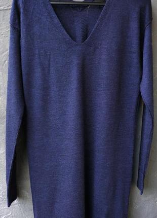 Платье-свитер синее, свитер, джемпер, next, тоненький меринос 100%, р.10 (на xs/s/м, 44-46)1 фото