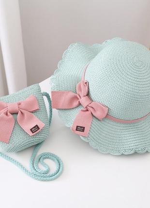 Комплект з 2 предметів, набір для дівчинки: солом'яний капелюшок та сумочка, дитяча шляпка