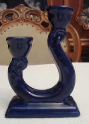 Антикварный подсвечник кобальт фарфор германия