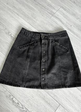 Серая джинсовая юбка мини1 фото