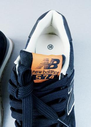 New balance 574 жіночі кросівки нубук темно сині р 385 фото