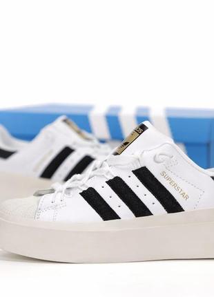 Женские кожаные черно-белые кеды adidas superstar platform 🆕 адидас суперстар1 фото