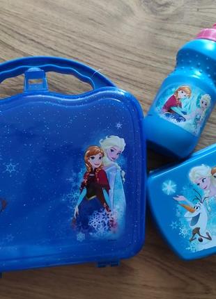 Дитячий набір ланчбокс+пляшка+кейс крижане серце ельза ганна disney
