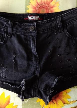 Р 10 / 44-46 джинсовые черно-серые короткие шорты градиент с рваностями и заклепками new look3 фото