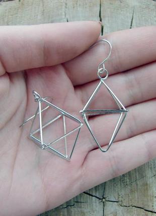 Повітряні геометричні сережки сережки октаедр. колір срібло3 фото