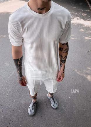 Костюм мужской шорты и футболка белый комплект летнего хлопка