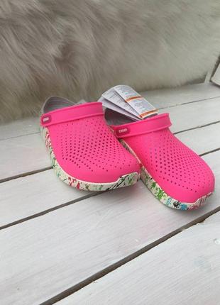 Женские crocs сабо кроксы literide clog pink/white женские кроксы с кляксами на подошве, шлепанцы