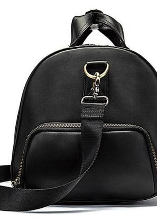 Кожаная дорожная сумка для спортзала стильная кэжуал черная2 фото