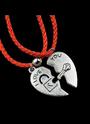 Браслети парні finding половинки серця i love you червоний шнур 16 см