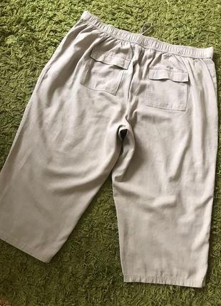 Батал 26 укорочені широкі літні штани на резинці висока посадка лляні4 фото