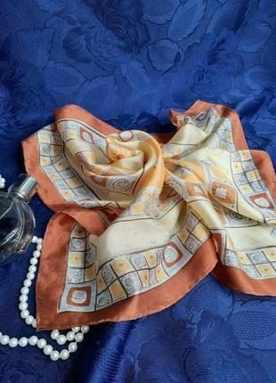 Бареж! 💛 винтаж платок каре шейный 100% натуральный шелк винтаж карамель шов роуль